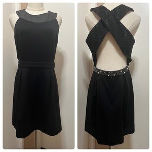 Rachel Rachel Roy Black Crossover Back Embellished Sheath Dress Size 12.